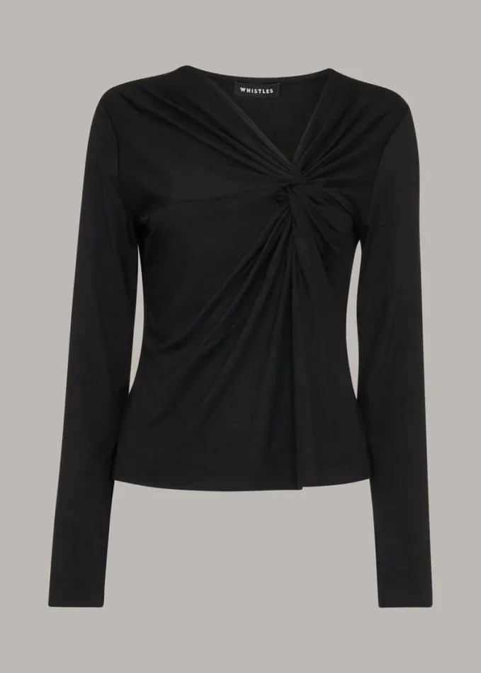 Whistles Twist Front Top Black Women Tops