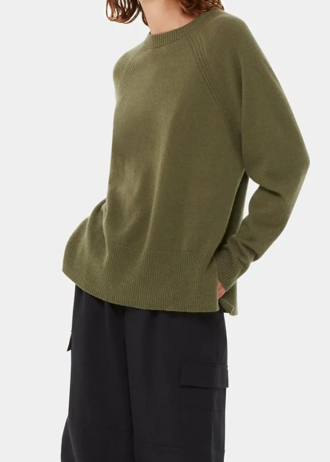 Whistles Ultimate Cashmere Crew Neck Khaki Women Sweaters and Cashmere