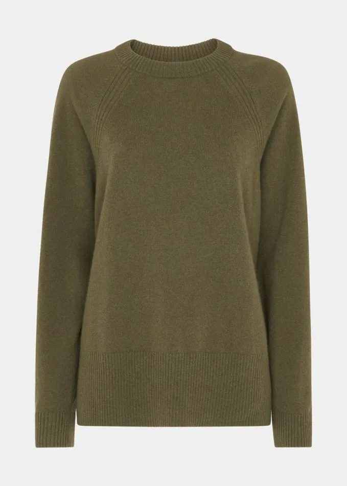 Whistles Ultimate Cashmere Crew Neck Khaki Women Sweaters and Cashmere