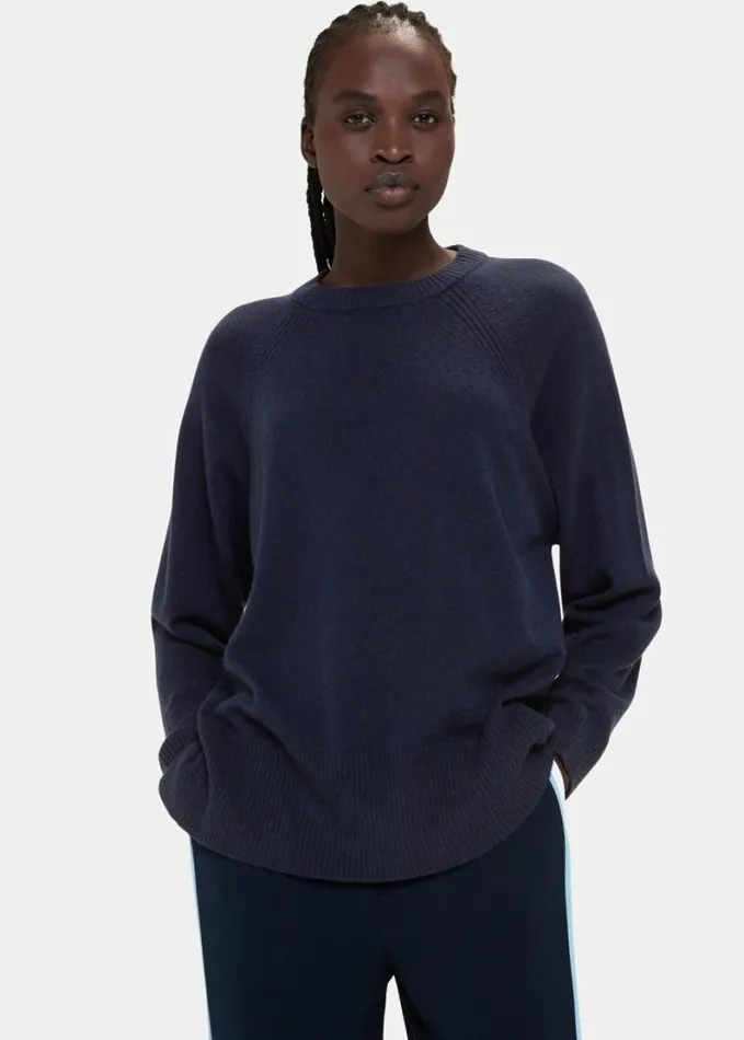 Whistles Ultimate Cashmere Crew Neck Navy Women Sweaters and Cashmere