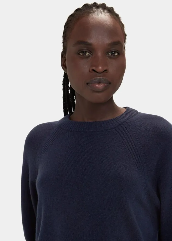 Whistles Ultimate Cashmere Crew Neck Navy Women Sweaters and Cashmere