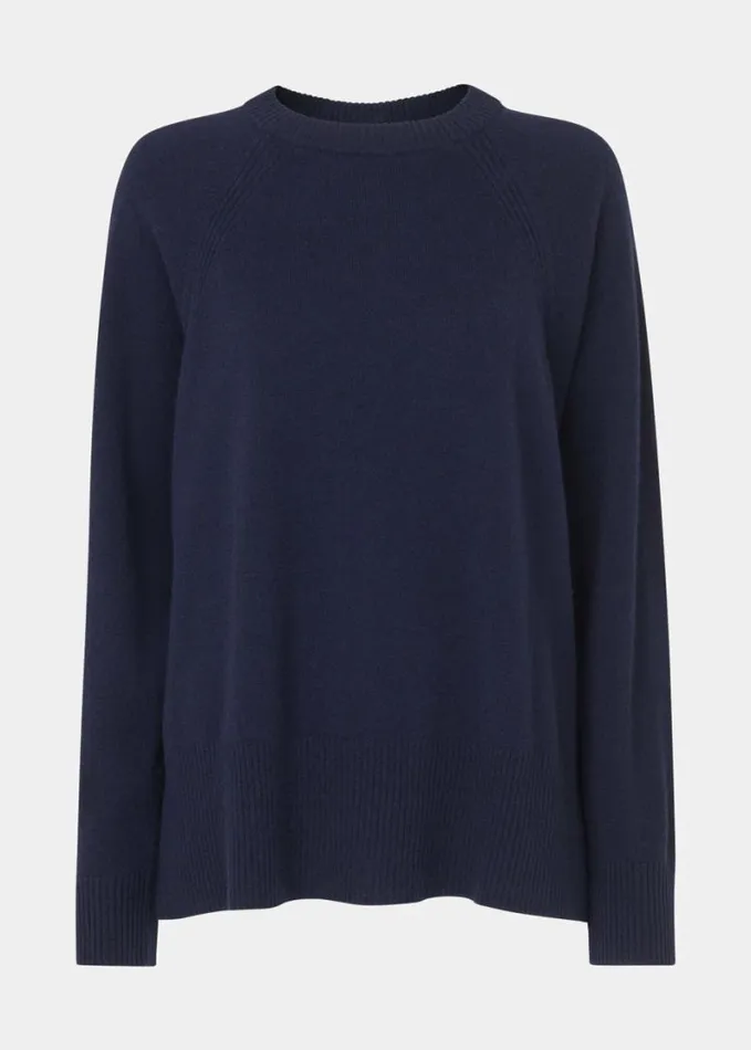 Whistles Ultimate Cashmere Crew Neck Navy Women Sweaters and Cashmere