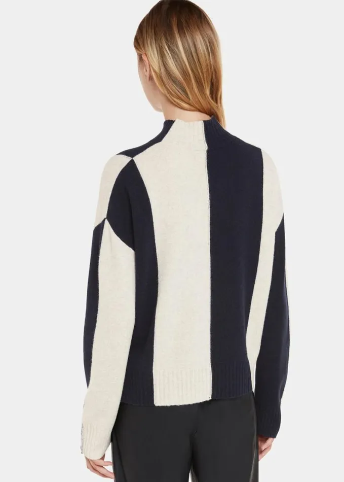 Whistles Vertical Stripe Funnel Neck Navymulti Women Sweaters and Cashmere