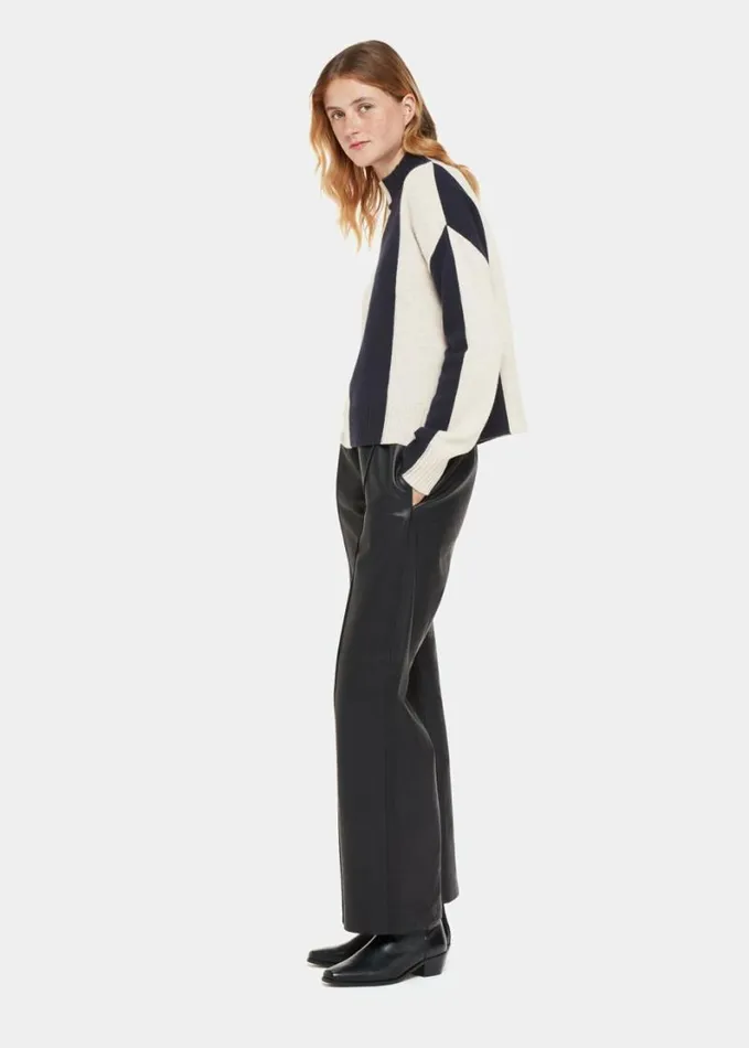 Whistles Vertical Stripe Funnel Neck Navymulti Women Sweaters and Cashmere
