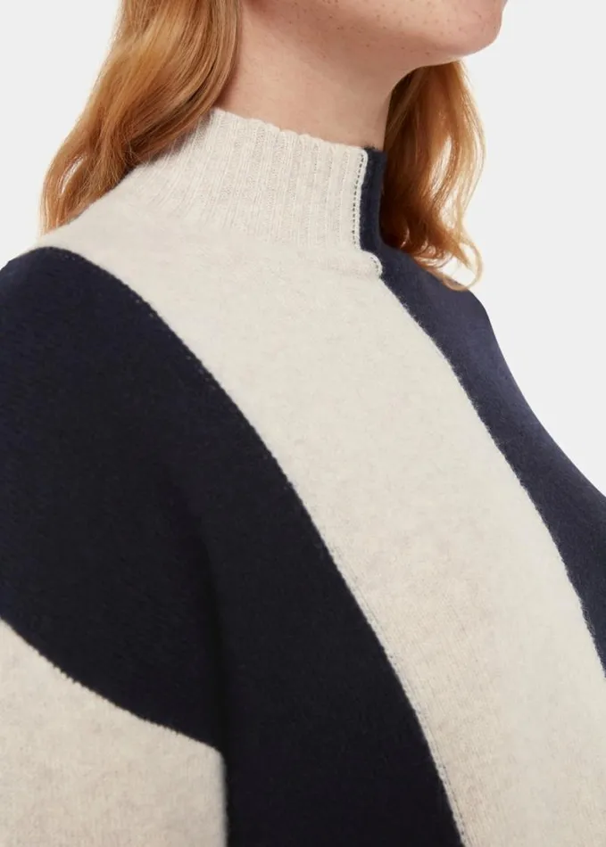 Whistles Vertical Stripe Funnel Neck Navymulti Women Sweaters and Cashmere