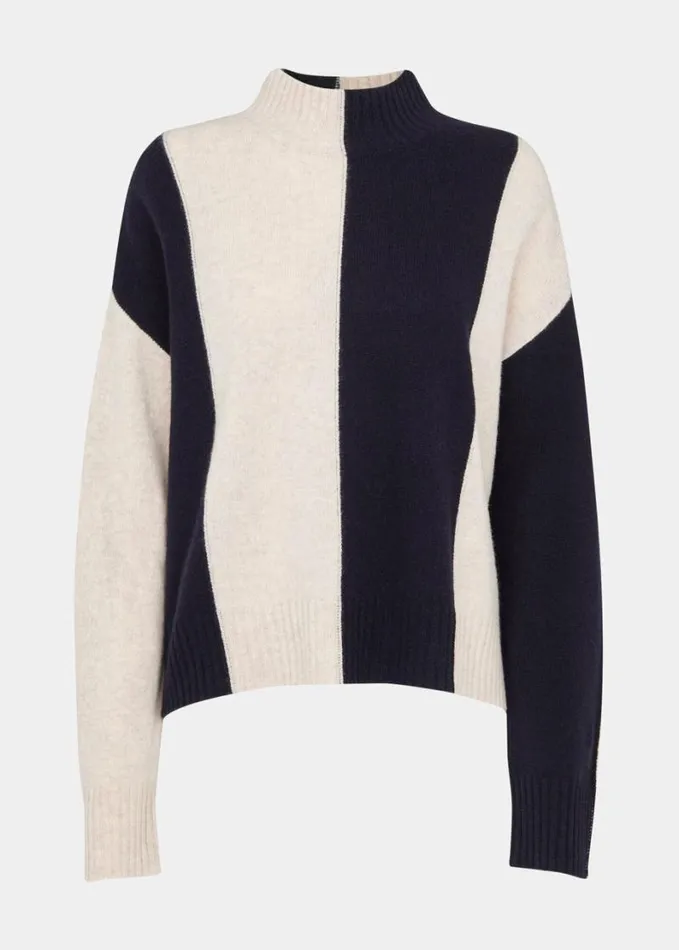 Whistles Vertical Stripe Funnel Neck Navymulti Women Sweaters and Cashmere