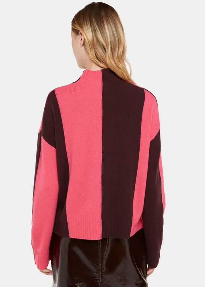 Whistles Vertical Stripe Funnel Neck Pinkmulti Women Sweaters and Cashmere