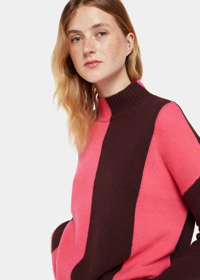 Whistles Vertical Stripe Funnel Neck Pinkmulti Women Sweaters and Cashmere