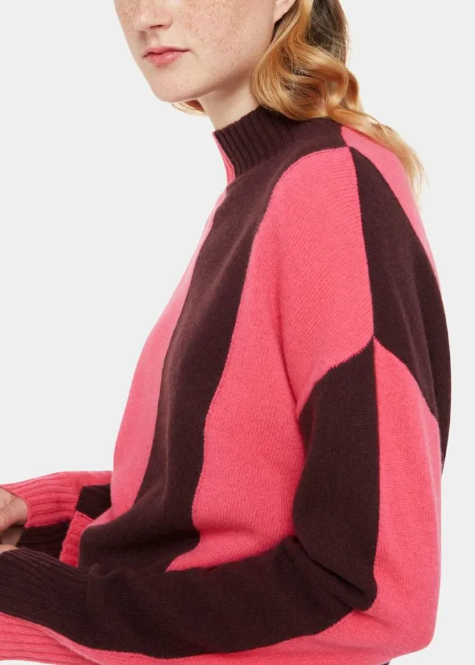 Whistles Vertical Stripe Funnel Neck Pinkmulti Women Sweaters and Cashmere