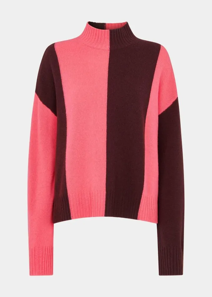 Whistles Vertical Stripe Funnel Neck Pinkmulti Women Sweaters and Cashmere