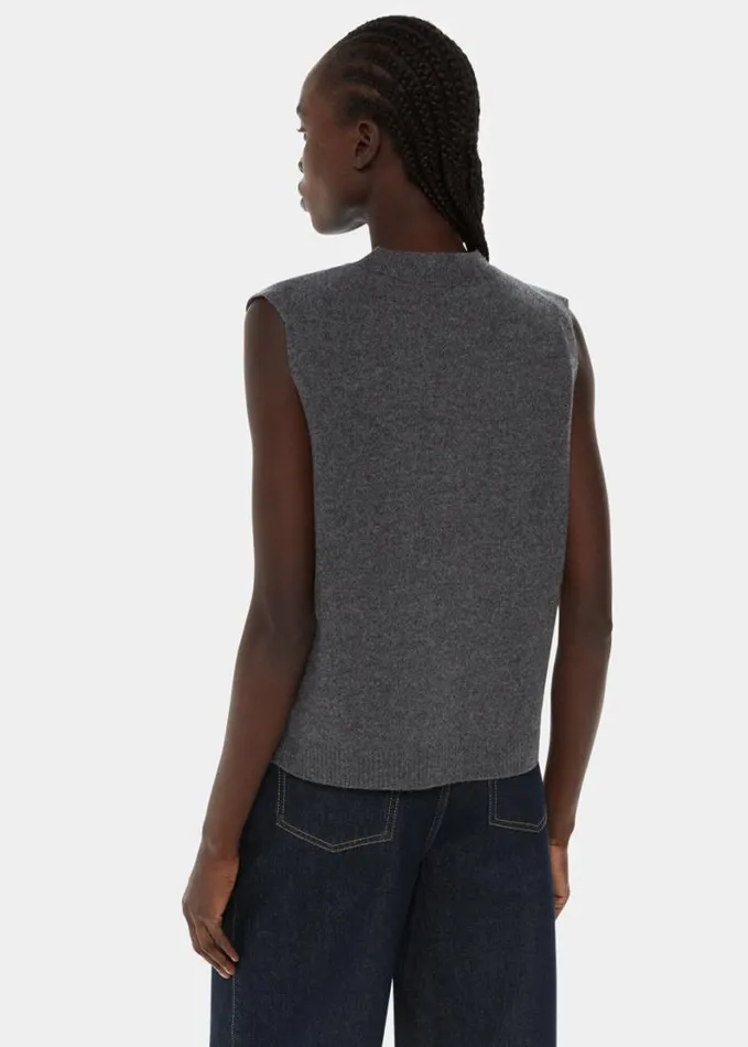 Whistles Wool Button Through Tank Dark Grey Women Sweaters and Cashmere