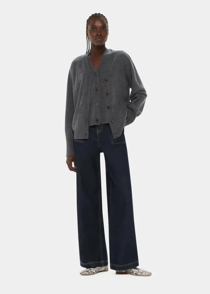 Whistles Wool Button Through Tank Dark Grey Women Sweaters and Cashmere