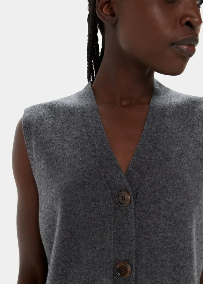Whistles Wool Button Through Tank Dark Grey Women Sweaters and Cashmere