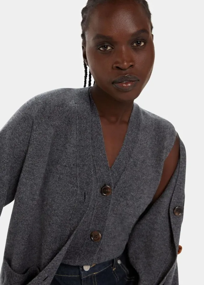 Whistles Wool Button Through Tank Dark Grey Women Sweaters and Cashmere