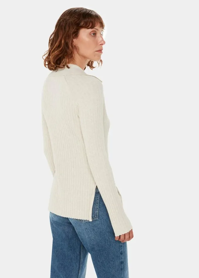 Whistles Zip Polo Knit Neutral Women Sweaters and Cashmere