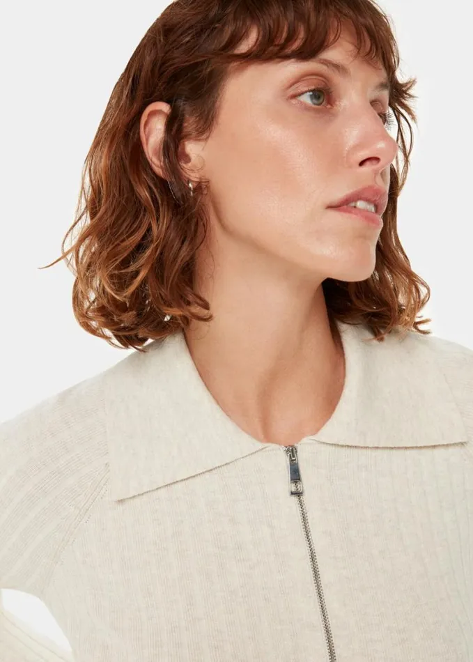 Whistles Zip Polo Knit Neutral Women Sweaters and Cashmere