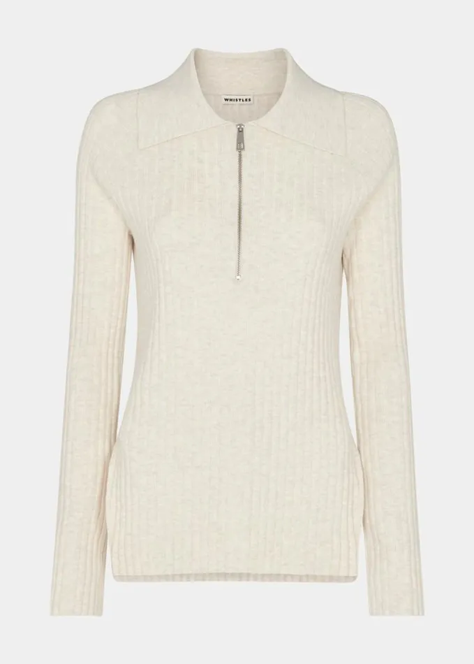 Whistles Zip Polo Knit Neutral Women Sweaters and Cashmere
