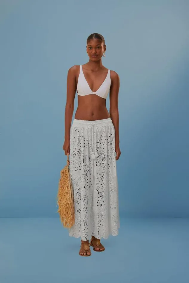 White Eyelet Maxi Skirt Women FARM Rio Skirts