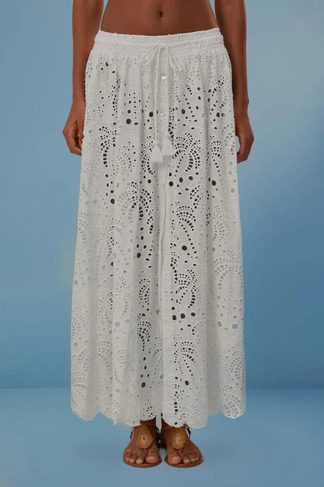 White Eyelet Maxi Skirt Women FARM Rio Skirts
