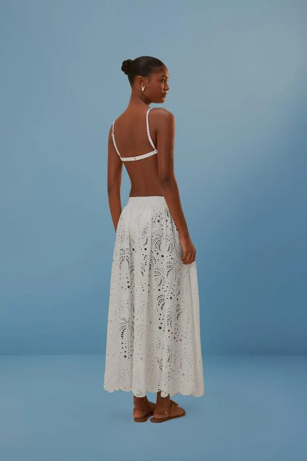White Eyelet Maxi Skirt Women FARM Rio Skirts