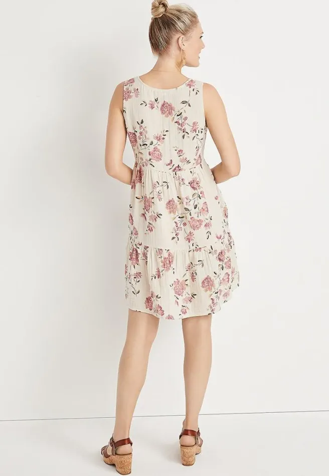 White Floral Button Front Babydoll Mini Dress Women Maurices Dresses and Jumpsuits