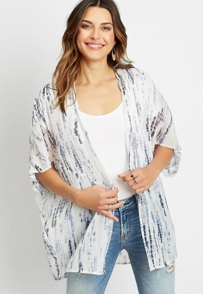 White Metallic Tie Dye Kimono Women Maurices Tops