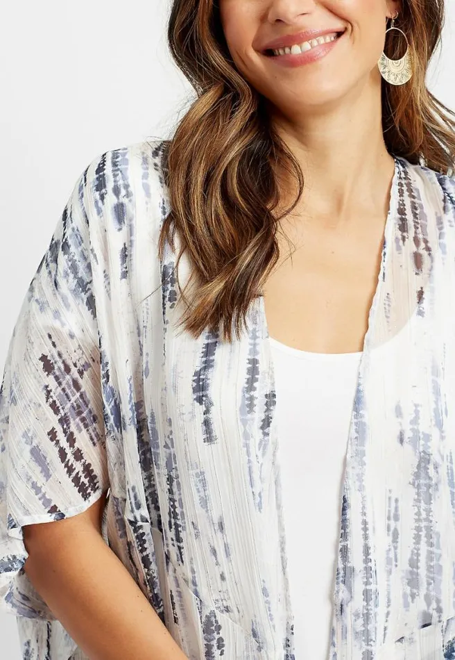 White Metallic Tie Dye Kimono Women Maurices Tops