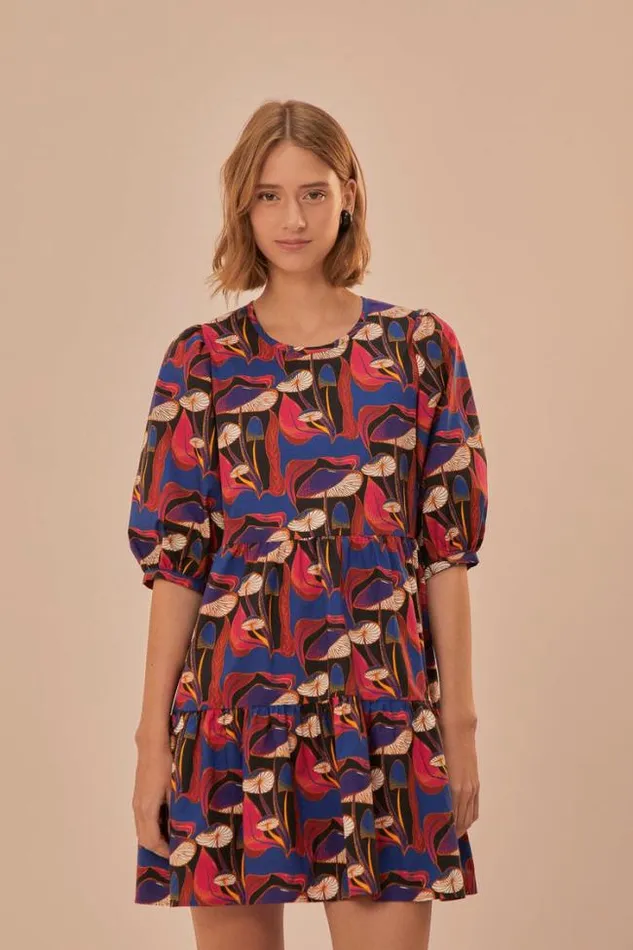 Wild Mushrooms Black Puff Sleeve Mini Dress Women FARM Rio Mini Dresses