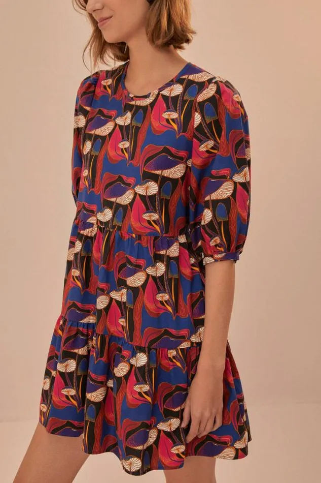 Wild Mushrooms Black Puff Sleeve Mini Dress Women FARM Rio Mini Dresses