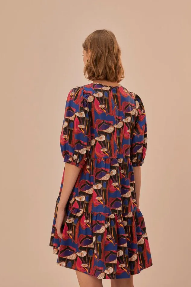 Wild Mushrooms Black Puff Sleeve Mini Dress Women FARM Rio Mini Dresses
