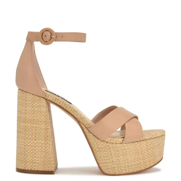 Willie Platform Sandals Barely Nude Raffia Women Nine West Sandals