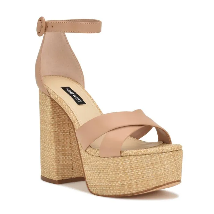 Willie Platform Sandals Barely Nude Raffia Women Nine West Sandals Willie Platform Sandals Barely Nude Raffia Women Nine West Sandals