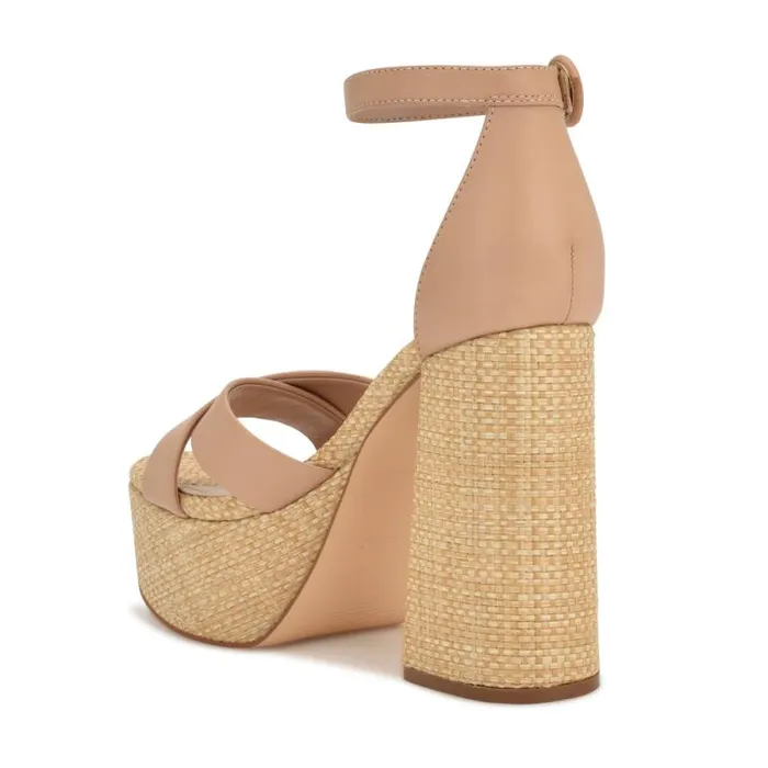 Willie Platform Sandals Barely Nude Raffia Women Nine West Sandals Willie Platform Sandals Barely Nude Raffia Women Nine West Sandals