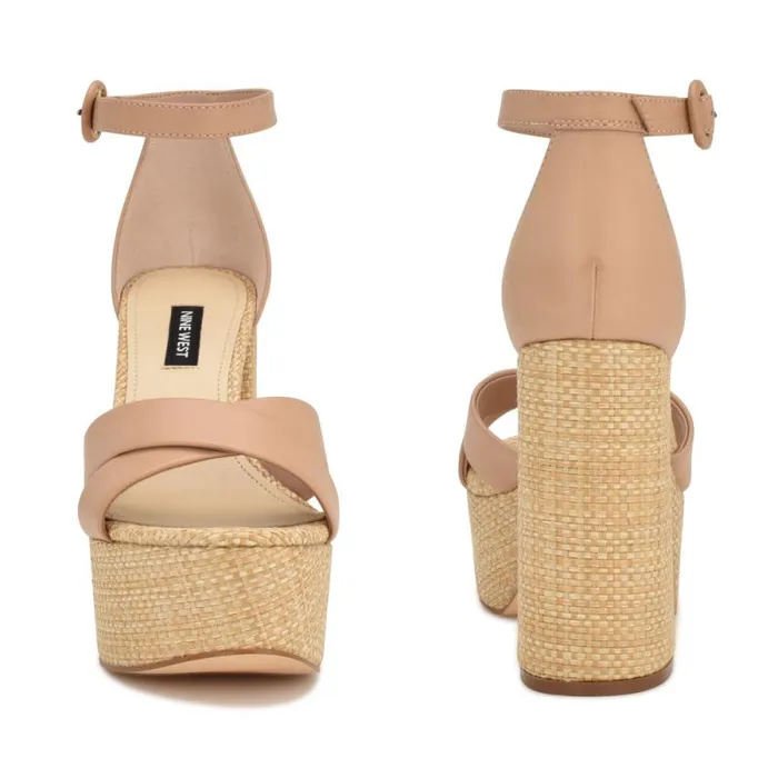 Willie Platform Sandals Barely Nude Raffia Women Nine West Sandals Willie Platform Sandals Barely Nude Raffia Women Nine West Sandals