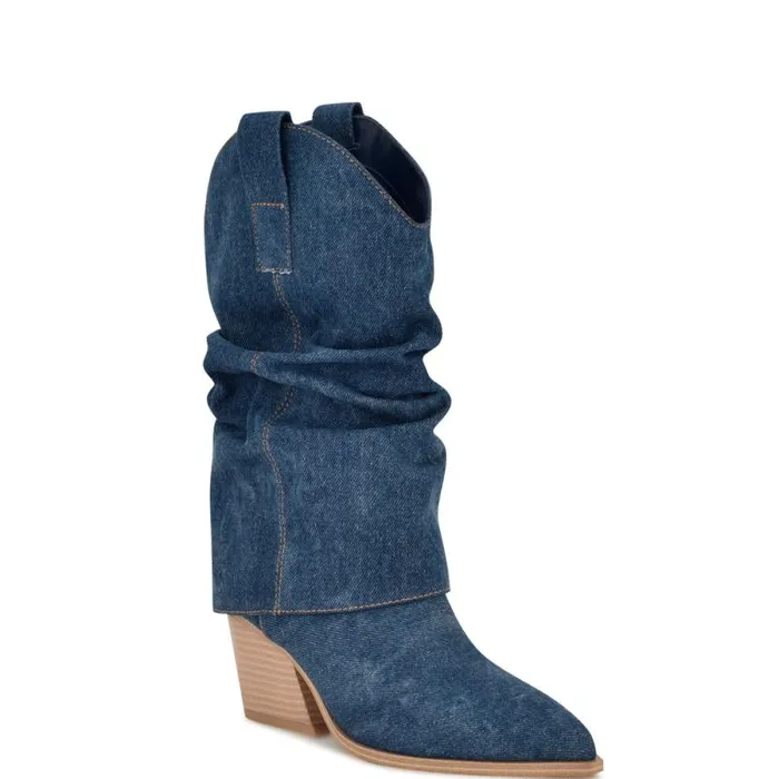 Wilton Western Boots Dark Blue Women Nine West Boots and Booties Wilton Western Boots Dark Blue Women Nine West Boots and Booties