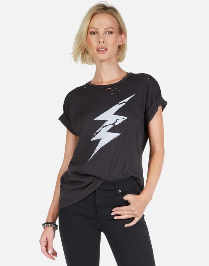 Wolf Cracked Lightning Bolt Onyx Women Lauren Moshi Short Sleeve