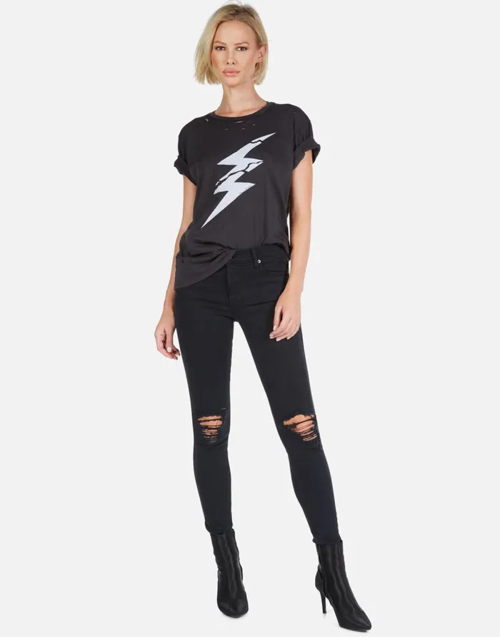 Wolf Cracked Lightning Bolt Onyx Women Lauren Moshi Short Sleeve
