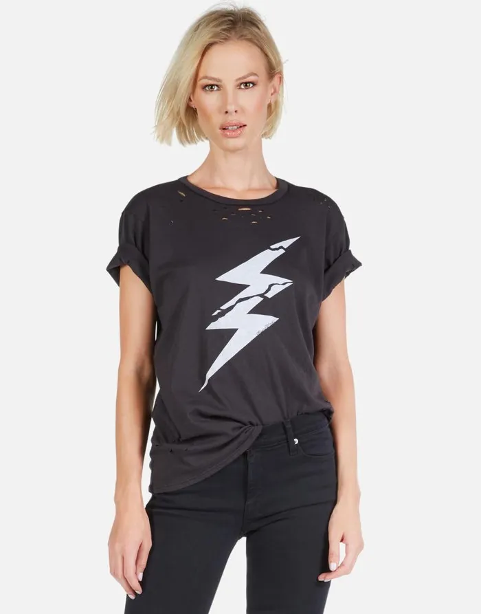Wolf Cracked Lightning Bolt Onyx Women Lauren Moshi Short Sleeve