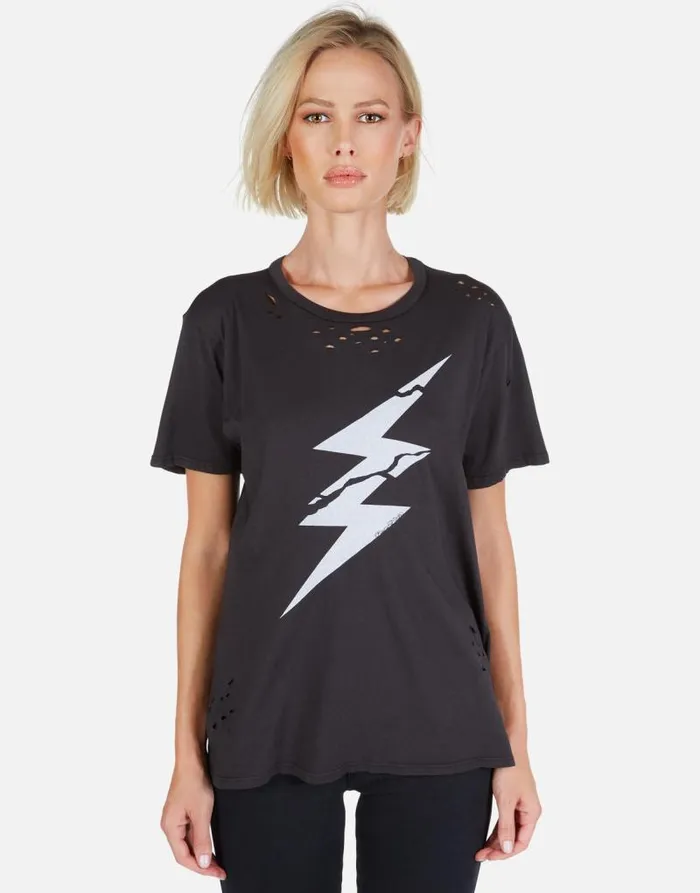 Wolf Cracked Lightning Bolt Onyx Women Lauren Moshi Short Sleeve