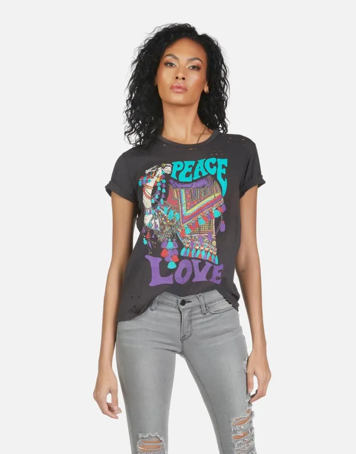 Wolf Peace Love Camel Onyx Women Lauren Moshi Short Sleeve