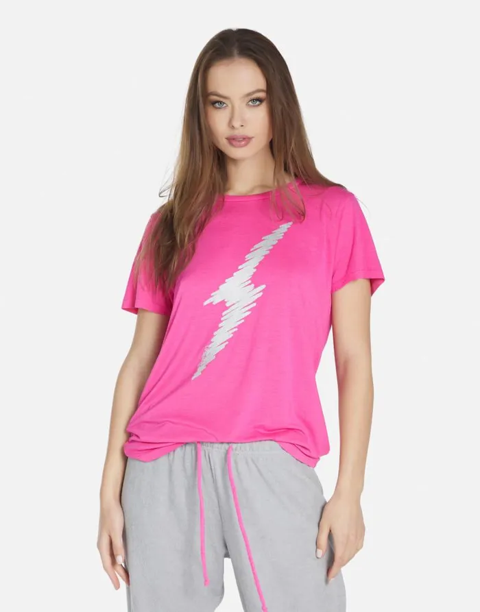 Wolf Scribble Lightning Bright Pink Women Lauren Moshi Short Sleeve