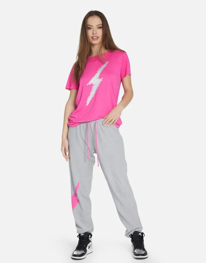 Wolf Scribble Lightning Bright Pink Women Lauren Moshi Short Sleeve