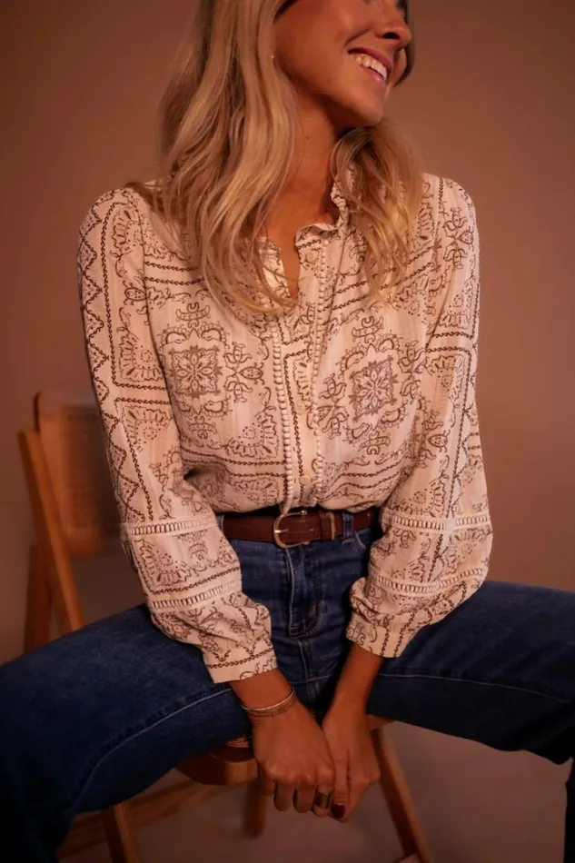 Women039s Clothing Blouses Easy Clothes Ecru And Brown Leya Blouse
