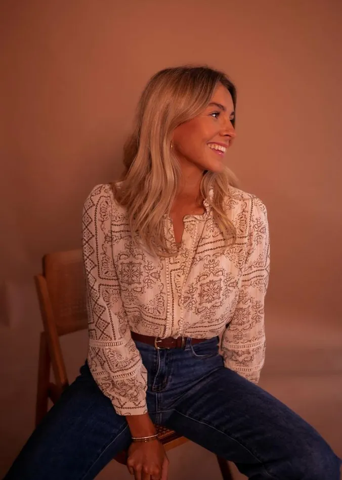 Women039s Clothing Blouses Easy Clothes Ecru And Brown Leya Blouse