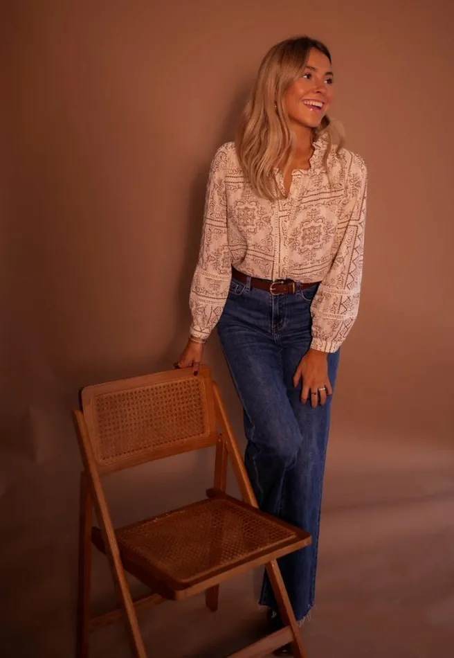 Women039s Clothing Blouses Easy Clothes Ecru And Brown Leya Blouse
