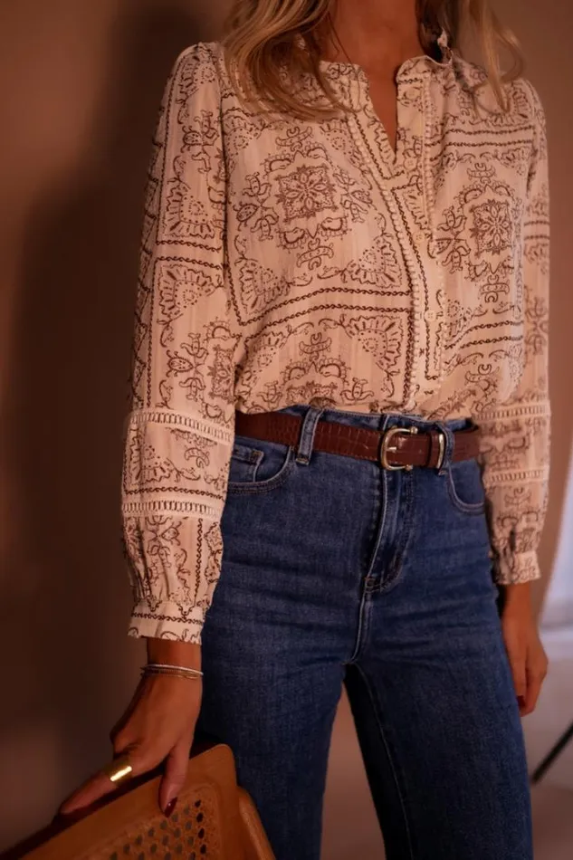 Women039s Clothing Blouses Easy Clothes Ecru And Brown Leya Blouse