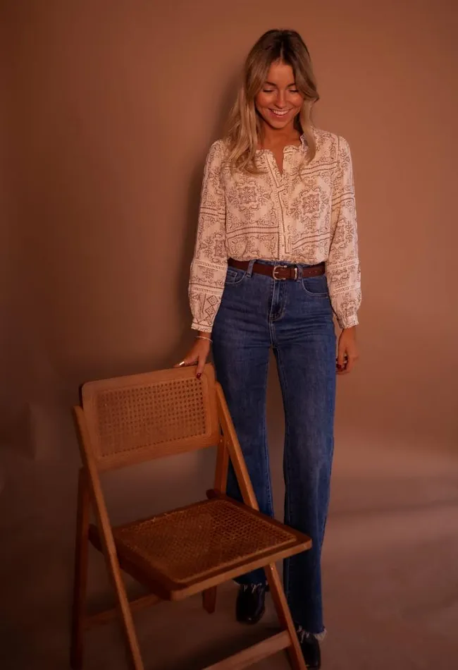 Women039s Clothing Blouses Easy Clothes Ecru And Brown Leya Blouse