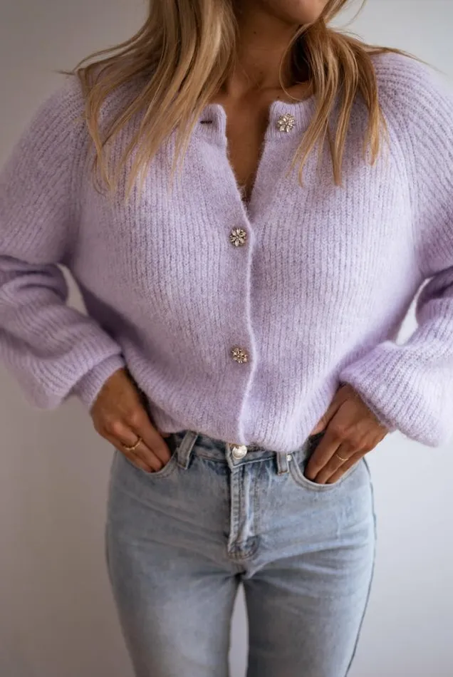 Women039s Clothing Cardigans Easy Clothes Lilac Isa Cardigan With Shiny Buttons
