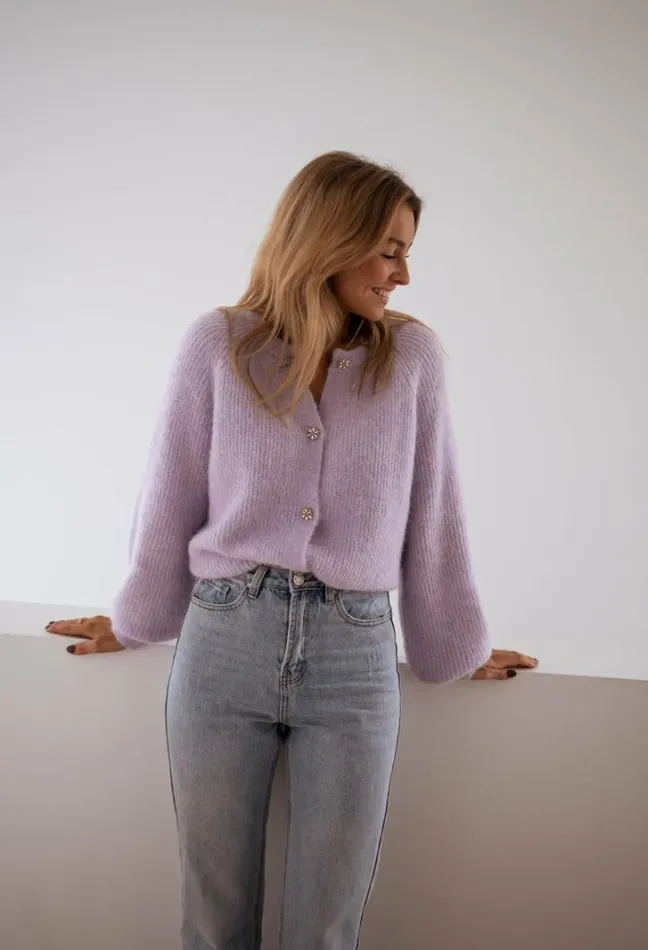 Women039s Clothing Cardigans Easy Clothes Lilac Isa Cardigan With Shiny Buttons