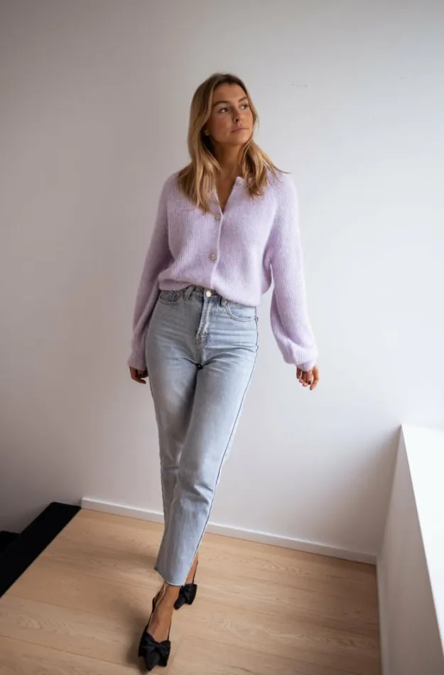 Women039s Clothing Cardigans Easy Clothes Lilac Isa Cardigan With Shiny Buttons
